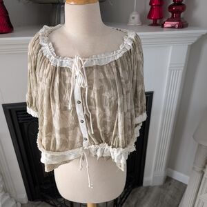 Free People Cream and Tan Floral Blouse